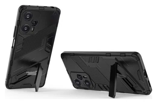 Xiaomi Poco F5 Hoesje Shockproof Kickstand Back Cover Zwart afbeelding 2