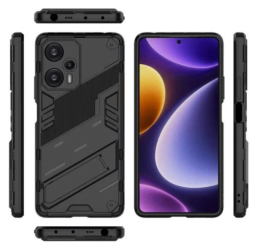 Xiaomi Poco F5 Hoesje Shockproof Kickstand Back Cover Zwart afbeelding 8