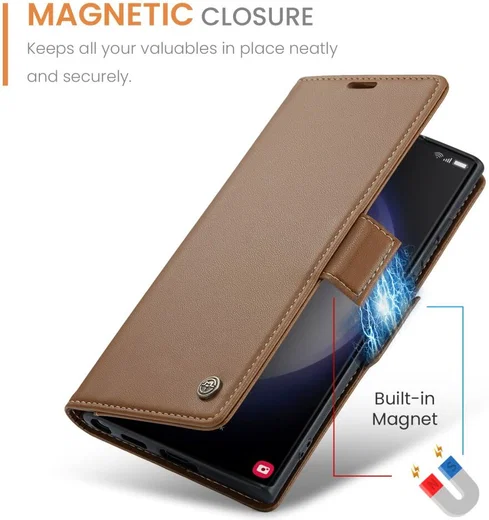 CaseMe 023 Samsung Galaxy S23 Ultra Hoesje Book Case Bruin afbeelding 4