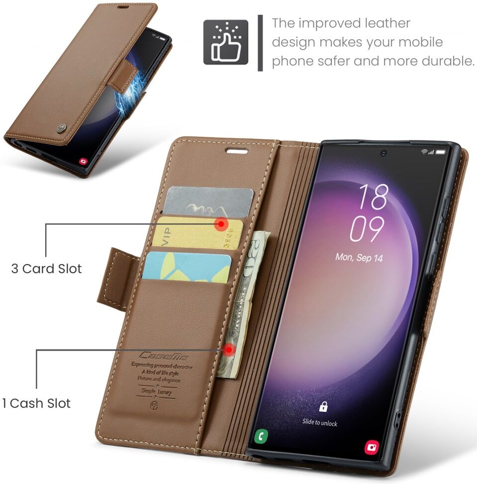 CaseMe 023 Samsung Galaxy S23 Ultra Hoesje Book Case Bruin afbeelding 5