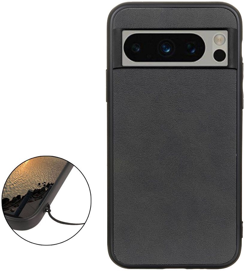 Google Pixel 8 Pro Hoesje met Kunstleer Coating Back Cover Zwart afbeelding 2