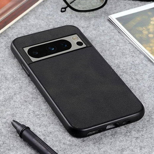Google Pixel 8 Pro Hoesje met Kunstleer Coating Back Cover Zwart afbeelding 3
