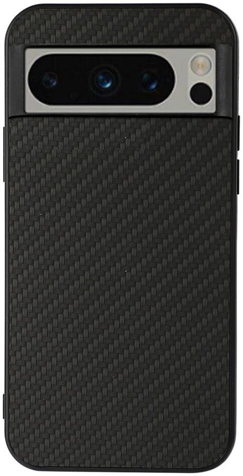 Google Pixel 8 Pro Hoesje Carbon Kunstleer Coating Back Cover Zwart afbeelding 1