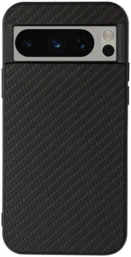 Google Pixel 8 Pro Hoesje Carbon Kunstleer Coating Back Cover Zwart afbeelding 1