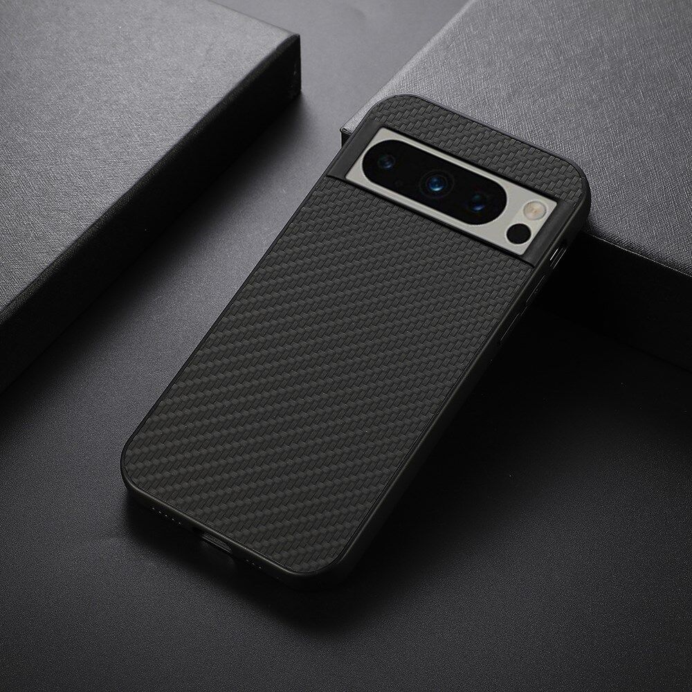 Google Pixel 8 Pro Hoesje Carbon Kunstleer Coating Back Cover Zwart afbeelding 3
