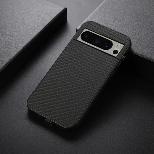 Google Pixel 8 Pro Hoesje Carbon Kunstleer Coating Back Cover Zwart afbeelding 3