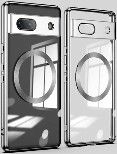 Google Pixel 7a Hoesje MagSafe Back Cover TPU Transparant/Zilver afbeelding 1