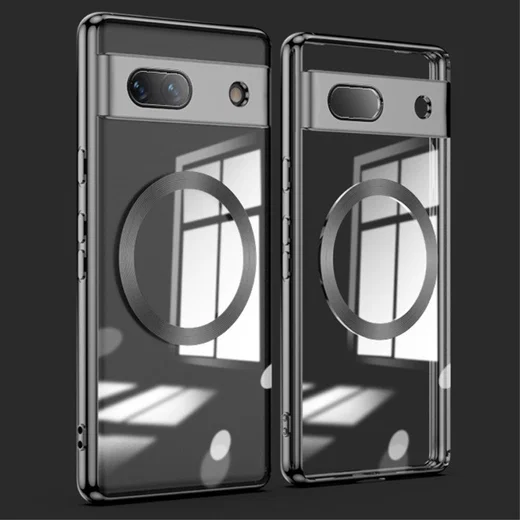 Google Pixel 7a Hoesje MagSafe Back Cover TPU Transparant/Zwart afbeelding 1