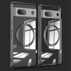 Google Pixel 7a Hoesje MagSafe Back Cover TPU Transparant/Zwart afbeelding
