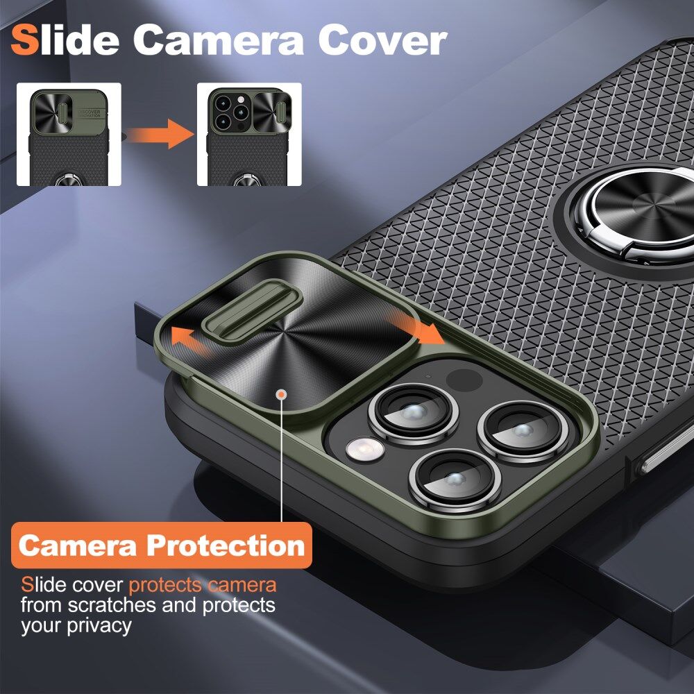 Apple iPhone 14 Pro Hoesje Camera Slider en Kickstand Ring Groen Zwart afbeelding 3