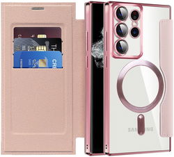 Samsung Galaxy S22 Ultra Hoesje MagSafe RFID Pasjeshouder Roze afbeelding