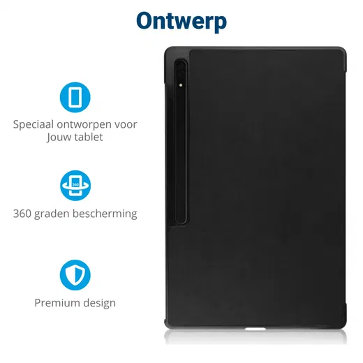 Samsung Galaxy Tab S8 Ultra Hoes Tri-Fold Book Case Standaard Zwart afbeelding 3