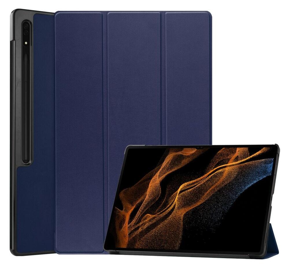 Samsung Galaxy Tab S8 Ultra Hoes Tri-Fold Book Case Standaard Blauw afbeelding 1