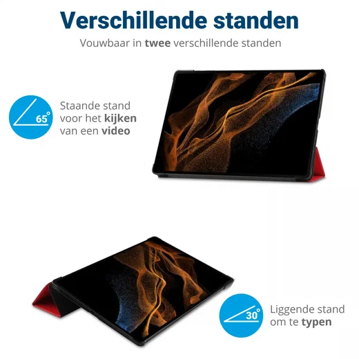 Samsung Galaxy Tab S8 Ultra Hoes Tri-Fold Book Case Standaard Rood afbeelding 5
