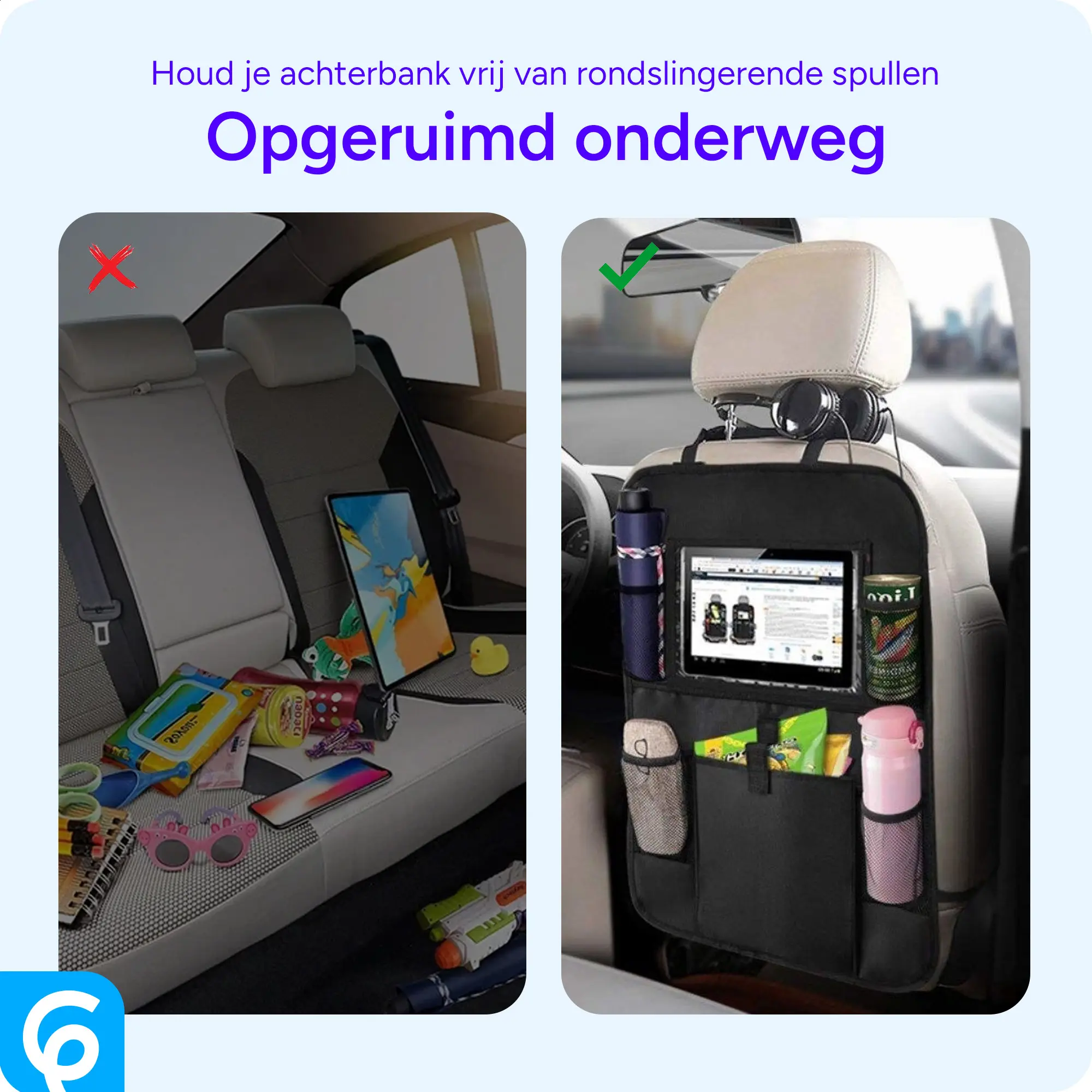 Universele Autostoel Tablethouder Tas / Organizer met Opbergvakken afbeelding 2