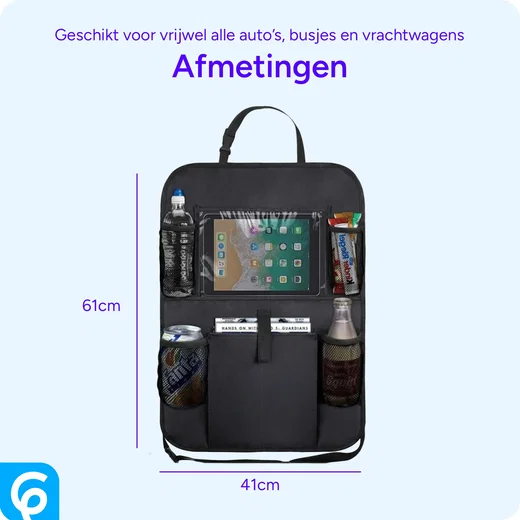 Universele Autostoel Tablethouder Tas / Organizer met Opbergvakken afbeelding 3