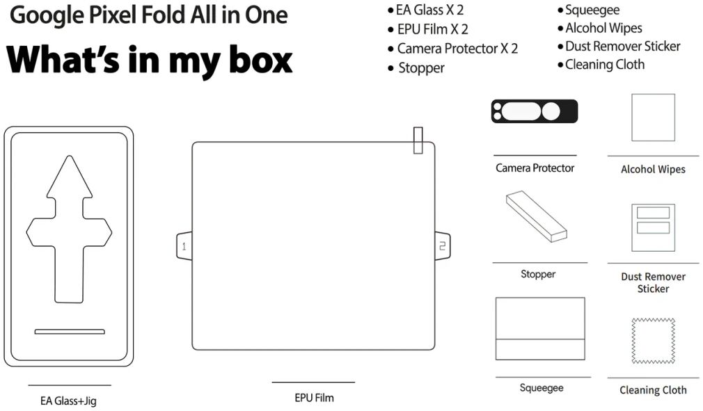 Whitestone All In One Pack Google Pixel Fold Bescherm Set (2+2+2 Pack) afbeelding 8