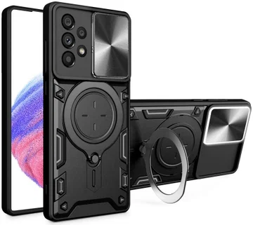 Samsung Galaxy A53 Hoesje met Camera Slider en Kickstand Ring Zwart