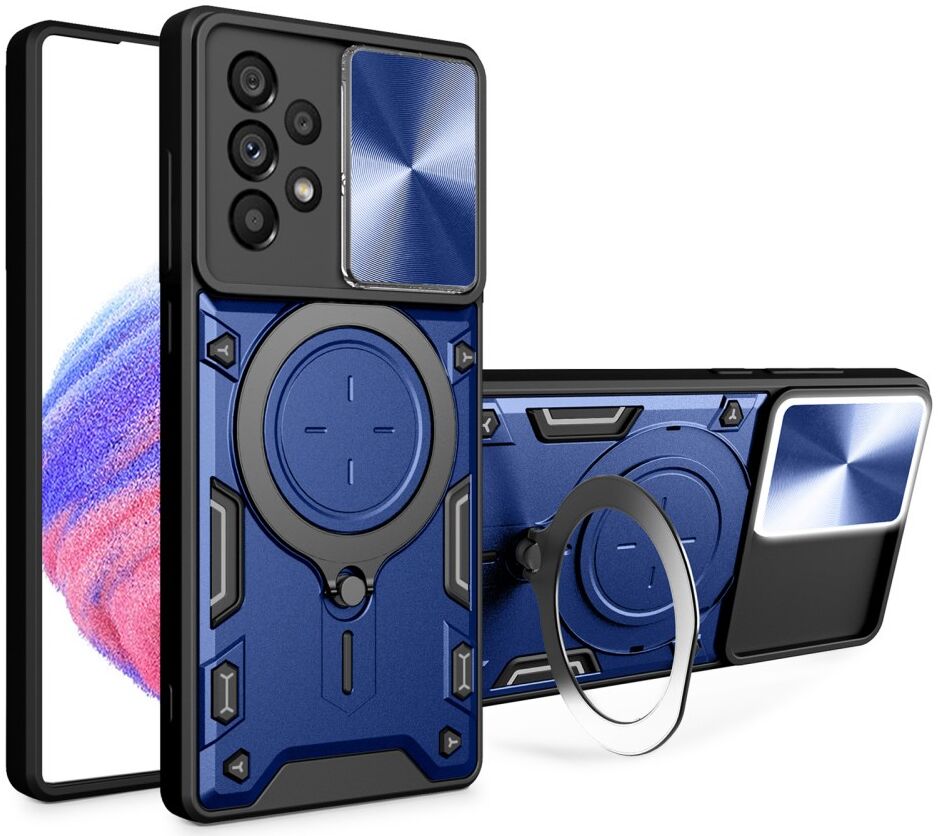 Samsung Galaxy A53 Hoesje met Camera Slider en Kickstand Ring Blauw afbeelding 1