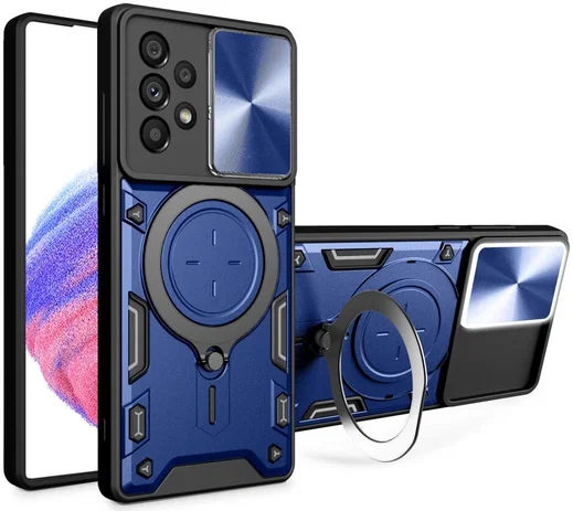 Samsung Galaxy A53 Hoesje met Camera Slider en Kickstand Ring Blauw afbeelding 1