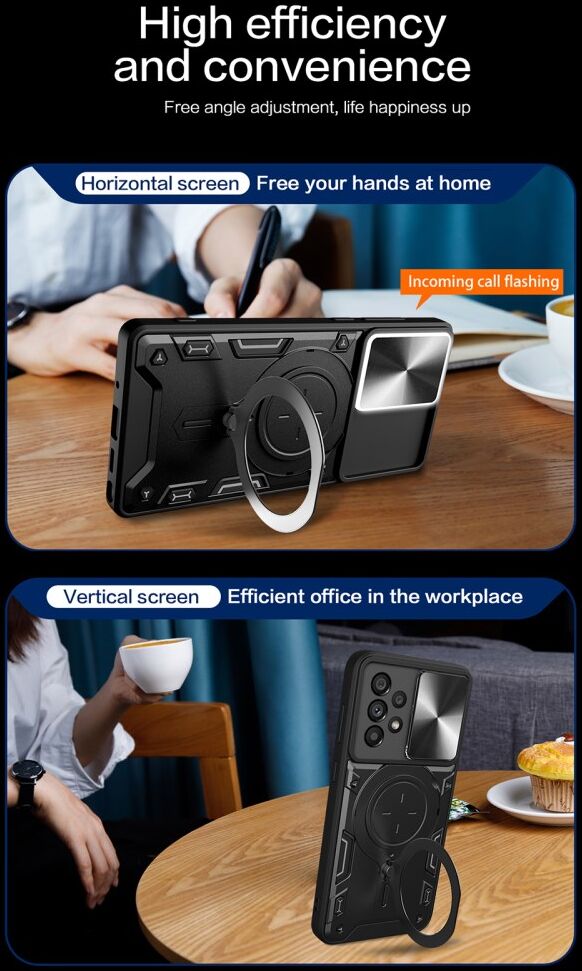 Samsung Galaxy A53 Hoesje met Camera Slider en Kickstand Ring Blauw afbeelding 6