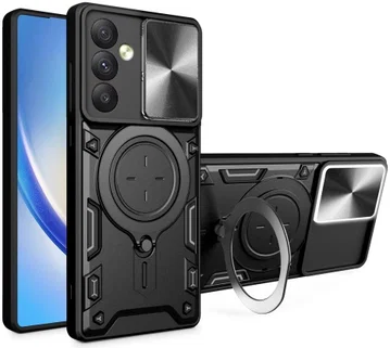 Samsung Galaxy A54 Hoesje Camera Slider en Kickstand Ring Zwart