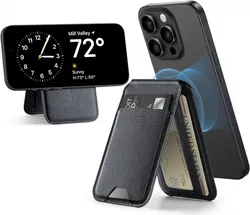 ESR HaloLock Vegan Leer MagSafe Kaarthouder en Standaard Zwart afbeelding