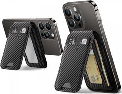 ESR HaloLock Vegan Leer MagSafe Kaarthouder en Standaard Carbon Zwart afbeelding