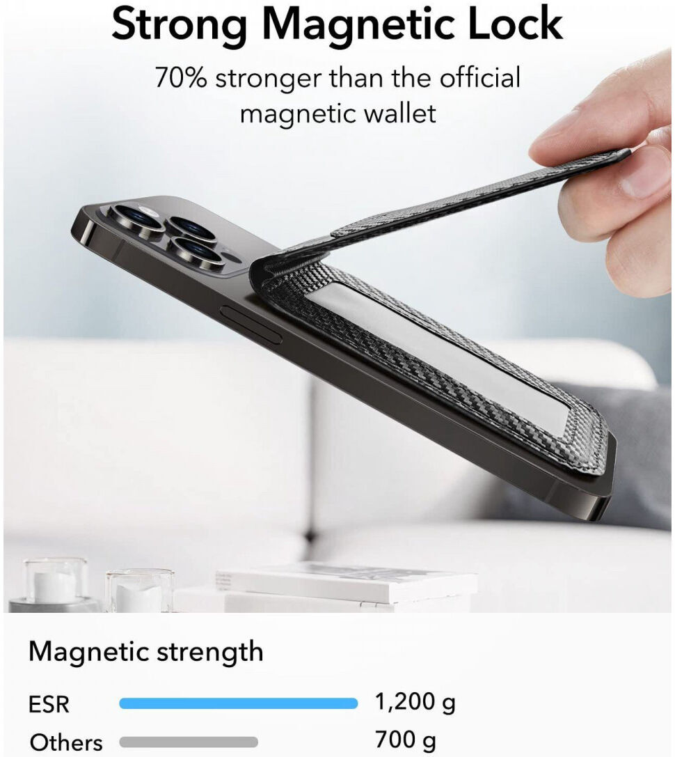 ESR HaloLock Vegan Leer MagSafe Kaarthouder en Standaard Carbon Zwart afbeelding 4