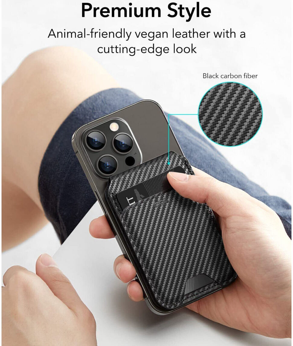 ESR HaloLock Vegan Leer MagSafe Kaarthouder en Standaard Carbon Zwart afbeelding 7