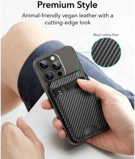 ESR HaloLock Vegan Leer MagSafe Kaarthouder en Standaard Carbon Zwart afbeelding 7