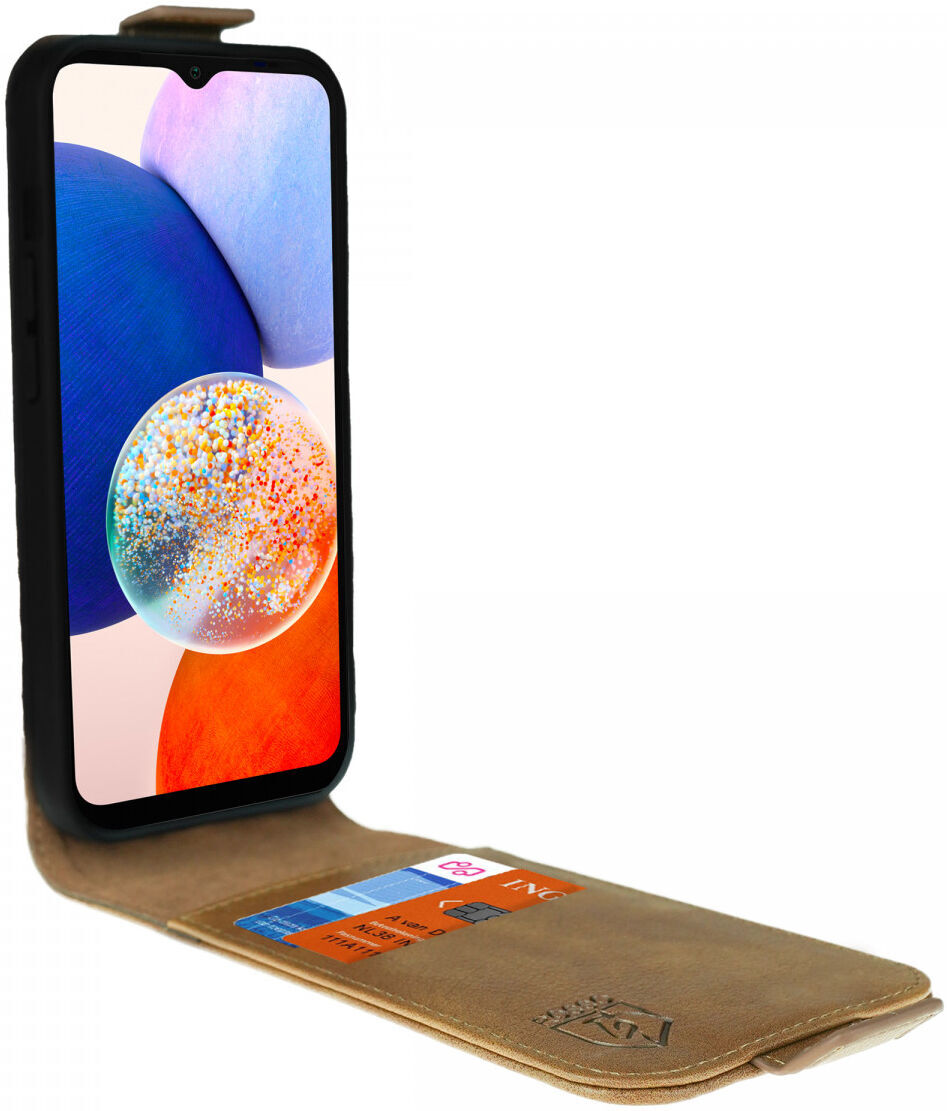 Rosso Element Samsung Galaxy A14 Hoesje Verticale Flip Case Bruin afbeelding 2
