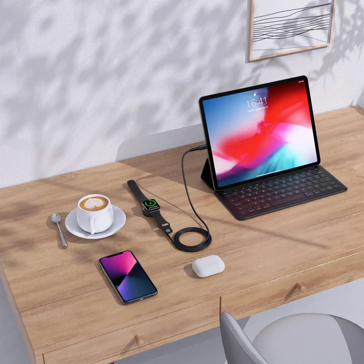 Choetech Magnetische Apple Watch USB-C Kabel 1M Made For Watch Zwart afbeelding 3