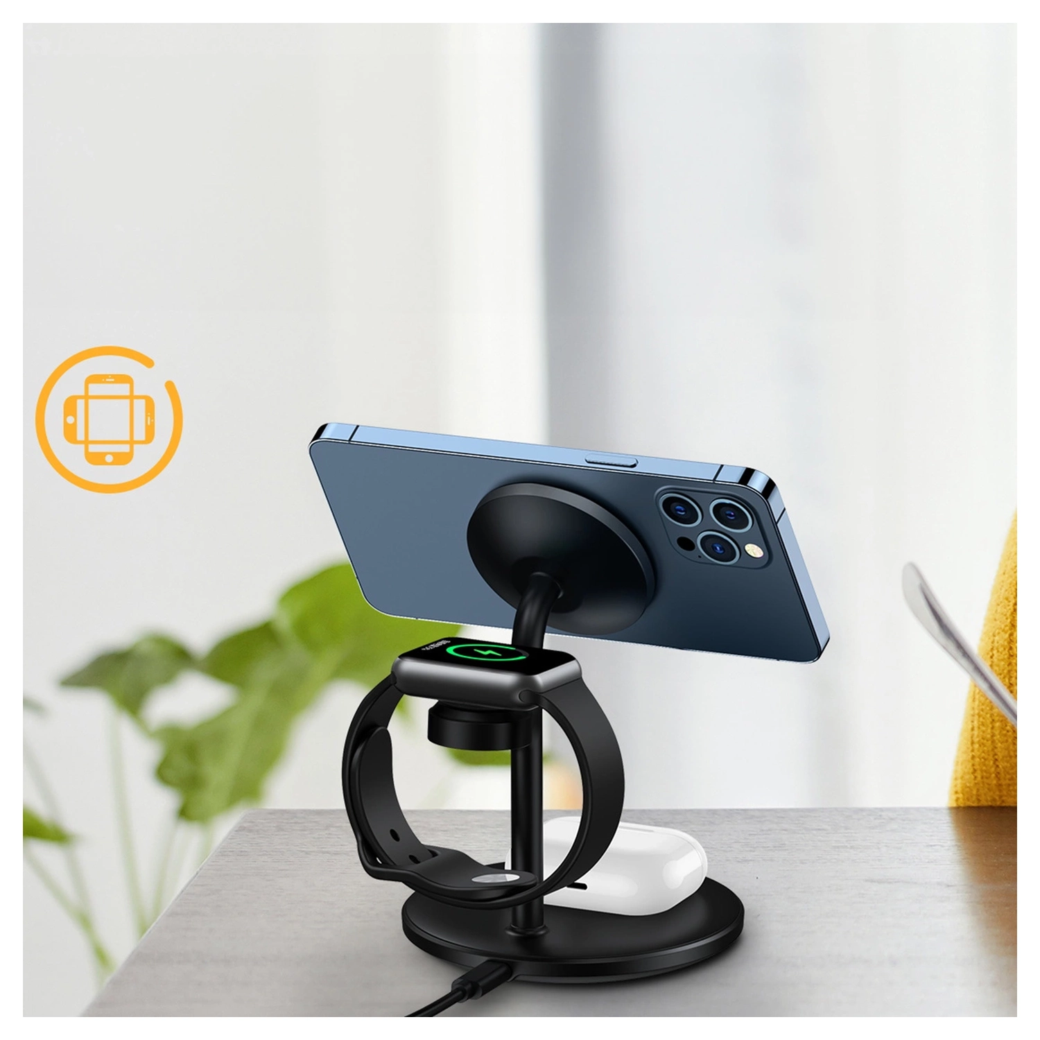 Choetech Draadloze MagSafe Oplader 15W iPhone/AirPods/Watch Zwart afbeelding 8