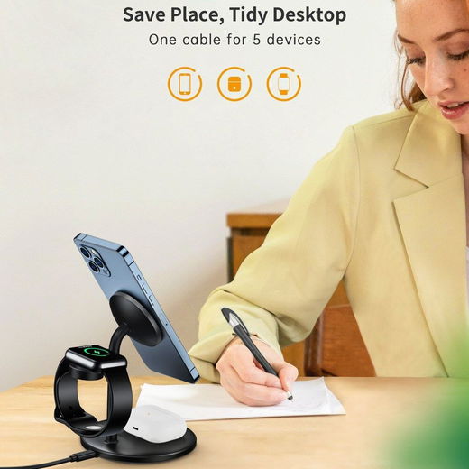 Choetech Draadloze MagSafe Oplader 15W iPhone/AirPods/Watch Zwart afbeelding 4