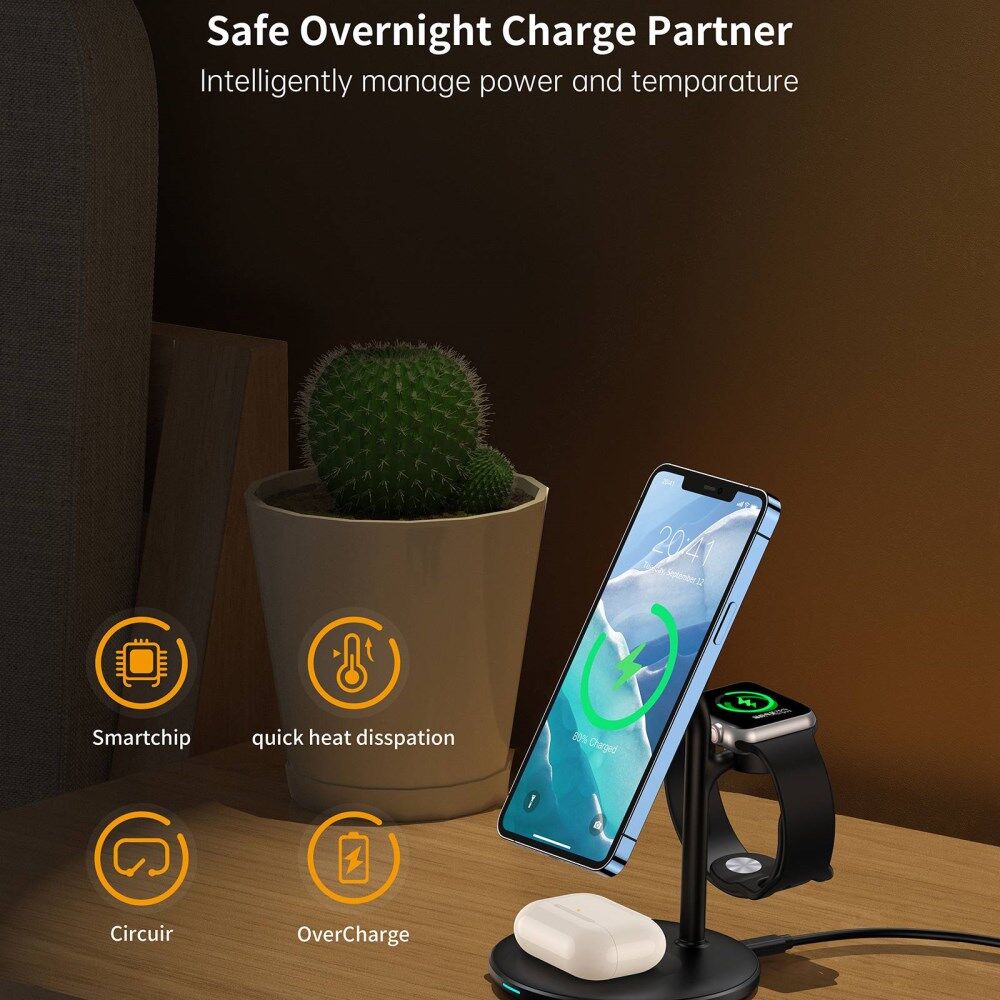 Choetech Draadloze MagSafe Oplader 15W iPhone/AirPods/Watch Zwart afbeelding 5