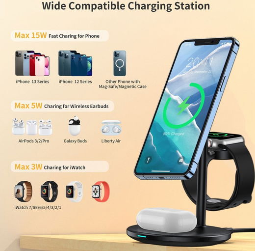 Choetech Draadloze MagSafe Oplader 15W iPhone/AirPods/Watch Zwart afbeelding 7