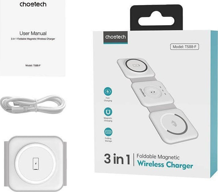 Choetech 3-in-1 Opvouwbare Draadloze Lader iPhone/AirPods/Watch Wit afbeelding 10