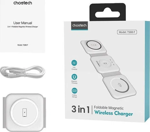 Choetech 3-in-1 Opvouwbare Draadloze Lader iPhone/AirPods/Watch Wit afbeelding 10