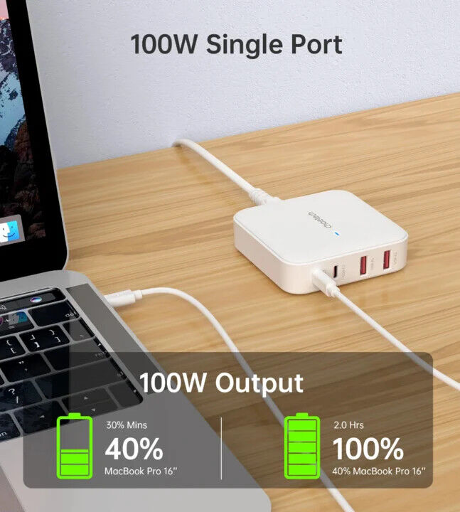 Choetech 100W USB / USB-C Snellader GaN Power Adapter Wit afbeelding 3