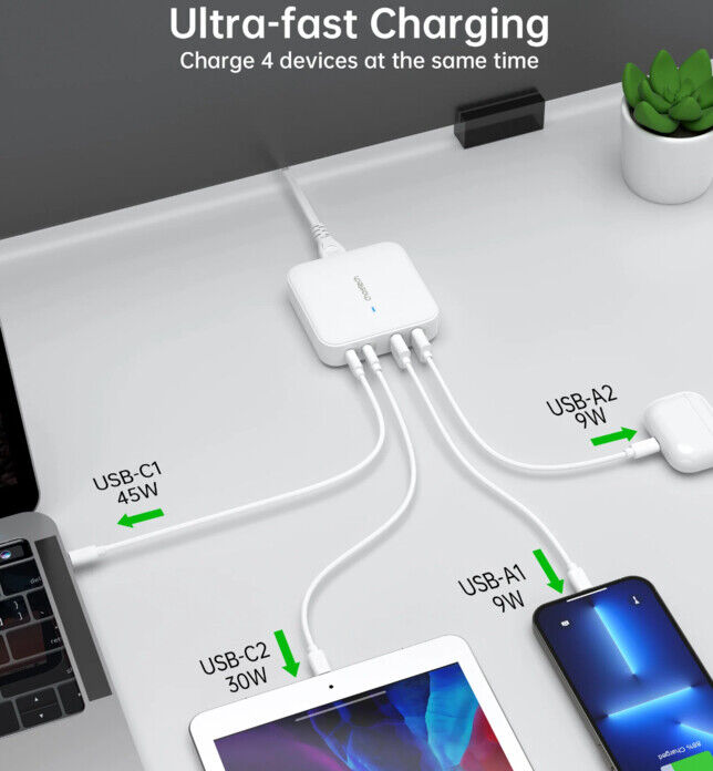 Choetech 100W USB / USB-C Snellader GaN Power Adapter Wit afbeelding 4