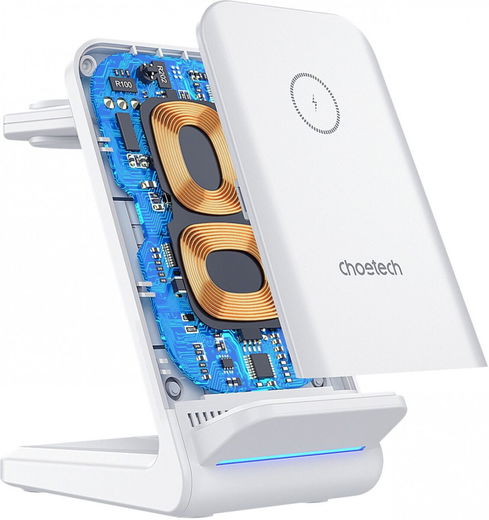 Choetech 3-in-1 Draadloze Oplader 15W Smartphone/Oortjes/Watch Wit afbeelding 10