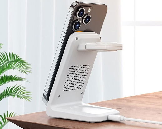 Choetech 3-in-1 Draadloze Oplader 15W Smartphone/Oortjes/Watch Wit afbeelding 11