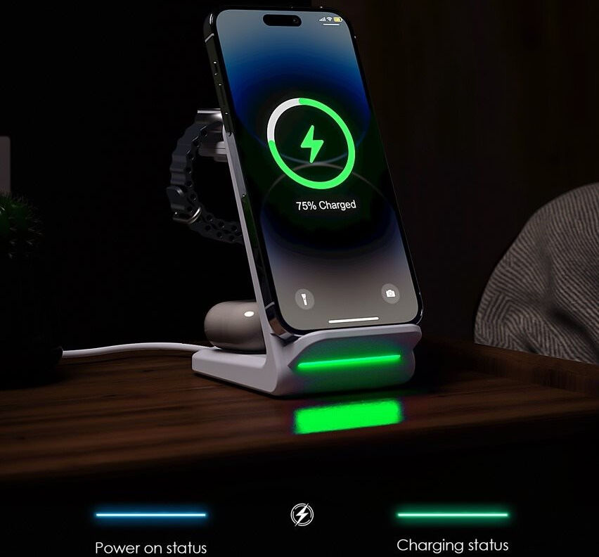 Choetech 3-in-1 Draadloze Oplader 15W Smartphone/Oortjes/Watch Wit afbeelding 4