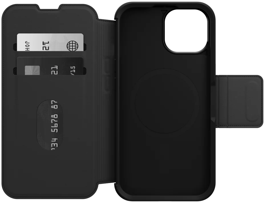 OtterBox Strada iPhone 15 Hoesje MagSafe Book Case Echt Leer Zwart afbeelding 7
