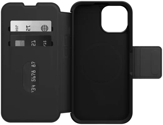 OtterBox Strada iPhone 15 Hoesje MagSafe Book Case Echt Leer Zwart afbeelding 7