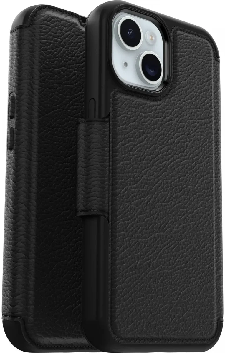 OtterBox Strada iPhone 15 Hoesje MagSafe Book Case Echt Leer Zwart afbeelding 2