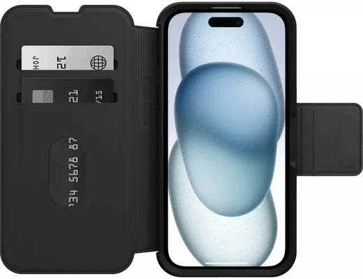 OtterBox Strada iPhone 15 Hoesje MagSafe Book Case Echt Leer Zwart afbeelding 3