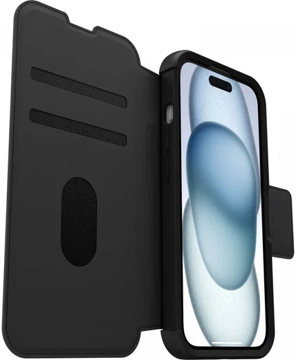 OtterBox Strada iPhone 15 Hoesje MagSafe Book Case Echt Leer Zwart afbeelding 4