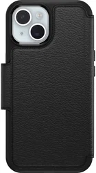 OtterBox Strada iPhone 15 Hoesje MagSafe Book Case Echt Leer Zwart afbeelding